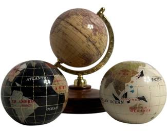 Three Globes Gemstone Inlaid  Desk Globe 