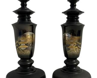 Vintage Etched Japanese Lamp Bases 