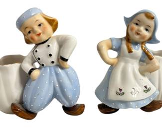 Vintage Dutch Boy Girl PlanterVase Set 