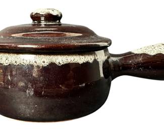 Vintage Brown Stoneware Handled Pot 