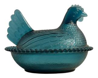 Rare Blue Indiana Glass Hen on Nest Dish 