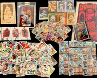 Sports cards that highlights legends like Mickey Mantle, Michael Jordan, Ken Griffey Jr., and more. Also, several vintage concert promotional posters, featuring timeless bands like The Beatles, The Doors, and many others.