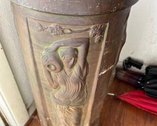 Peters and Reed Moss Aztec Umbrella Stand signed Ferrell’s damaged On the bottom