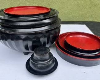 Antique Burmese Lacquered wood Monk food offering bowls