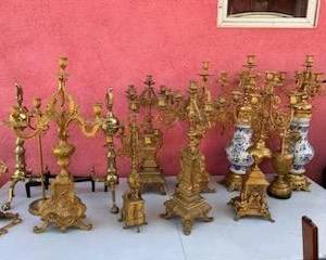 Antique gilt candelabras, urns, and candlesticks