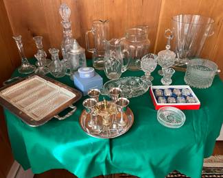 Various glassware and silver items