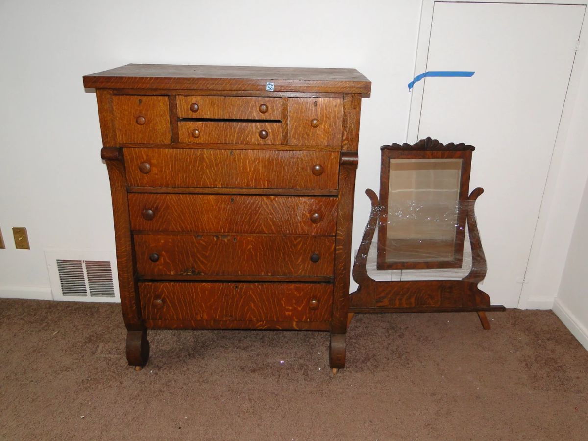 Antique dresser and mirror, sorry, you will have to attach the mirror once you get your treasure home