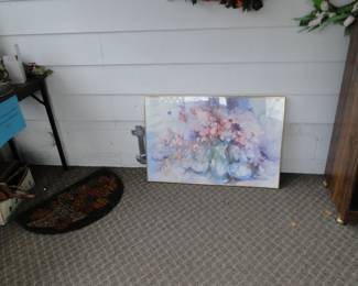 Floral print in brass frame