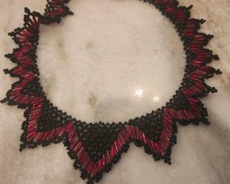 Bugle Bead Crocheted Bib Style Necklace