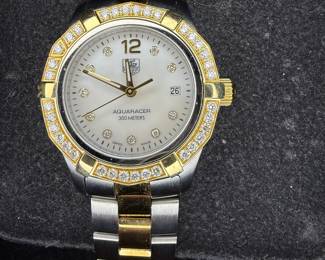 Tag Heure Aquarace ladies, diamond bezel, mother pearl