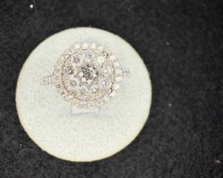 14k gold ring, diamonds, double halo