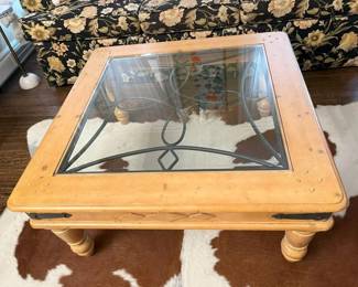 55 Large Pine Wrought Iron Coffee Tablemin