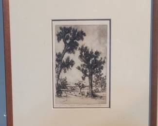 Original vintage etching by Russell Wilson