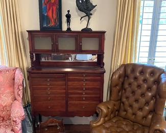 Antique Dental Cabinet with glass trays and instruments 
