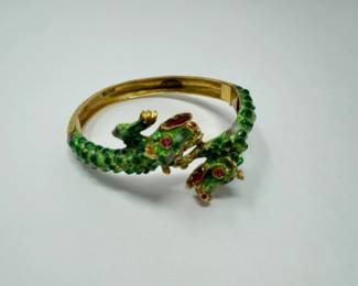 18K Gold Italian Dragon Bracelet w/ Pink Gemstones (Approx. 39.9g)	