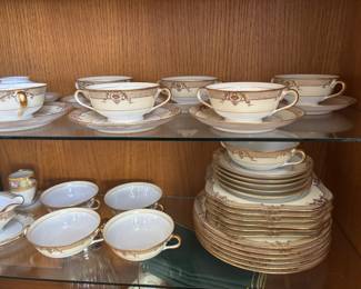 6 piece place setting of Noritake china from Japan Cheramy hand painted gold inlaid pattern.