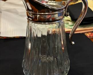 Silver plated top glass pitcher