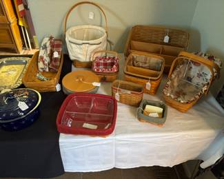 Longaberger baskets, Pewter tray, Pottery