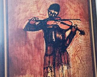 VIOLINIST, XL PAINTING, ARTIST UNKNOWN, ABSTRACT