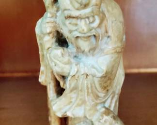 CARVED JADE ANTIQUE SHOUSHAN FIGURE FISHERMAN WITH BOY