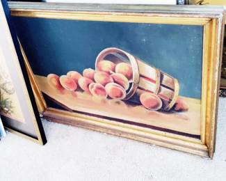 "PEACHES" OIL ON CANVAS, STILL LIFE, UNSIGNED - FARMHOUSE STYLE