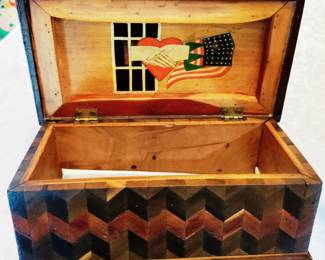 ANTIQUE 42 STAR FLAG IN HAND MADE INLAY BOX - LATE 1800'S - PRISTINE CONDITION - ONE OF A KIND - RARE