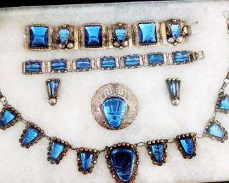 VINTAGE, MEXICAN SILVER, BLUE GLASS, PRISTINE