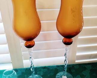 VINTAGE AMBER HAND BLOWN CANDELSTICKS 20"