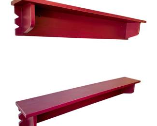Red wood wall shelves