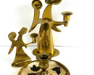 Vtg holiday brass candle holders