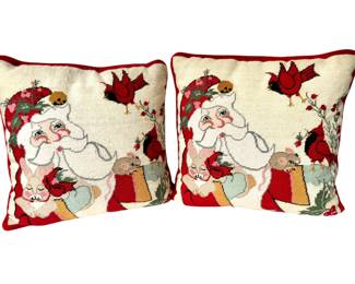 Embroidered Vtg Santa Pillows