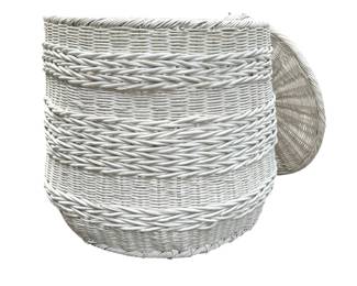 Large Woven White Basket with Lid