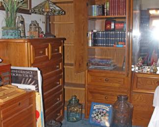 Jug for Bank, Books, Leaded Glass lamp, Pier Cabinets, Bed