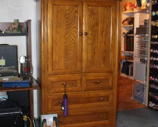 Gas pump display, vase, Shoes