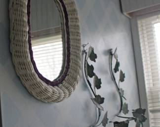 Wicker Mirror and Metal wall Art