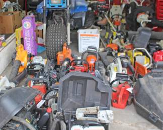 These Items Chain saws, Power Lawn Tools E Wheeler part of On Line Auction