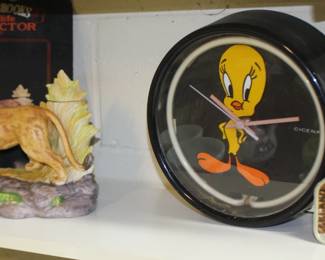 Tweetie Clock, Lion Figurine, Log cabin