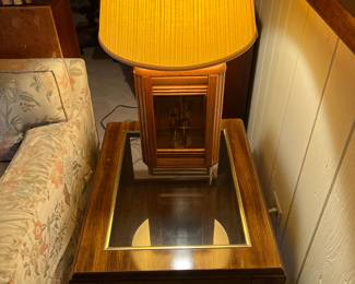 Vintage Wood and Glass Side Table and Lamp