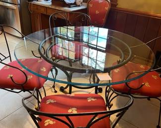  016 Round Glass Table With4 Matching Chairs, Extra Chair With Wood Frame
