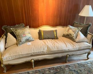  019 Vintage Sofa Covered With Cream Fabric, Pillows Included