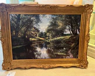 Painting Of Flowing River In Beautiful Gold Frame