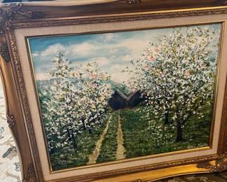 Print Of Blooming Flowers And Barn