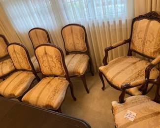  008 7 Dining Chairs Covered In Beige Gold Fabric