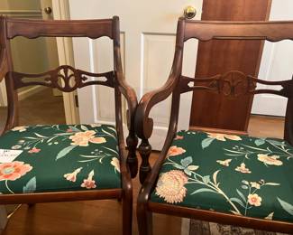 2 Side Chairs With Green Flowers Fabric