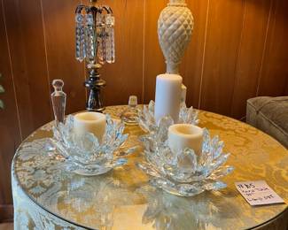 Round Table With Cover, Includes Lamp And Other Decorative Items