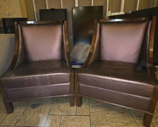 (2) Burgundy Faux Leather Arm Chairs