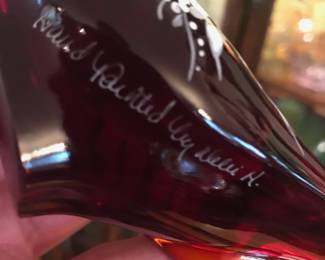 Fenton Ruby Red Glass Bird with Hand Painted Flowers