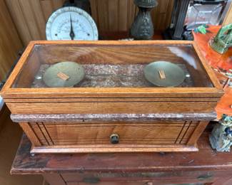 Marble and Wood Table Top Balance Scale W/ Brass Weights Apothecary Scale