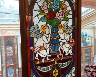 Stained Glass Window Panel with Cherub Design