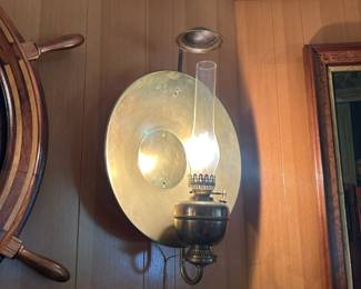 Brass Wall Mounted Corded Hurricane Lamp with Reflector